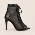 Mesh lace-up dance heels with open toe and adjustable heel height