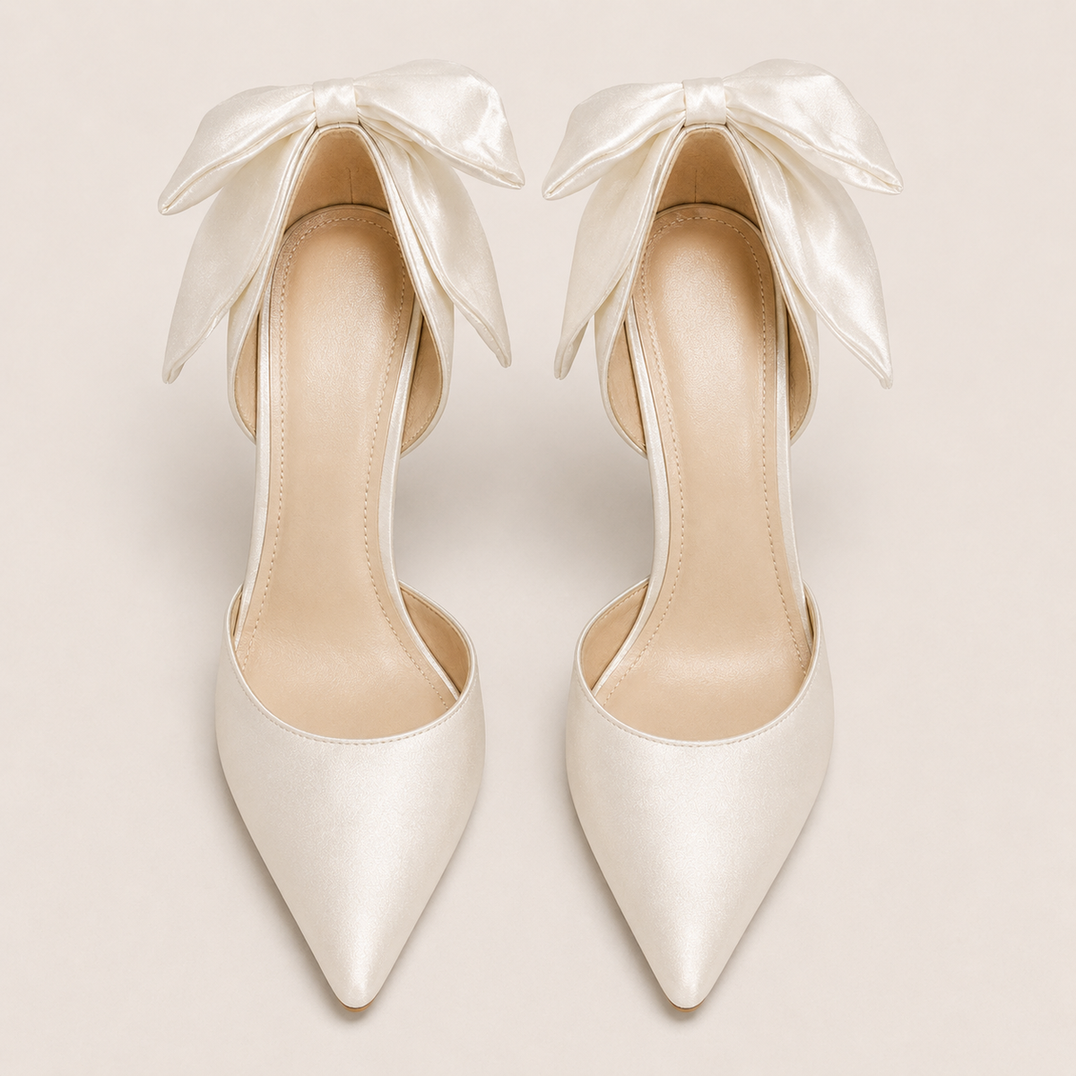 White satin bow pumps for wedding and bridal wear
