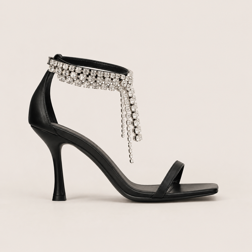 Buckle stiletto pumps with jewel detail and 8 cm heel