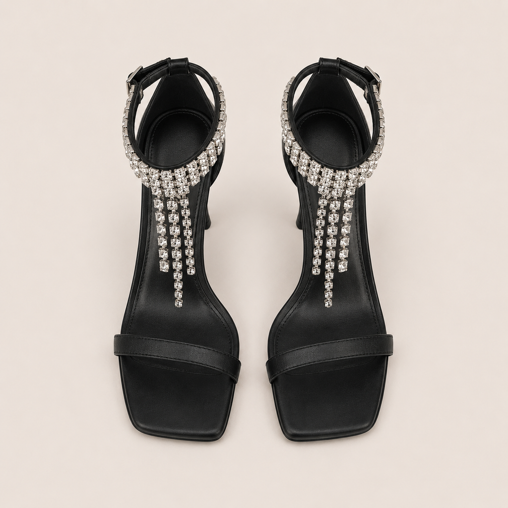 Buckle stiletto pumps with jewel detail and 8 cm heel