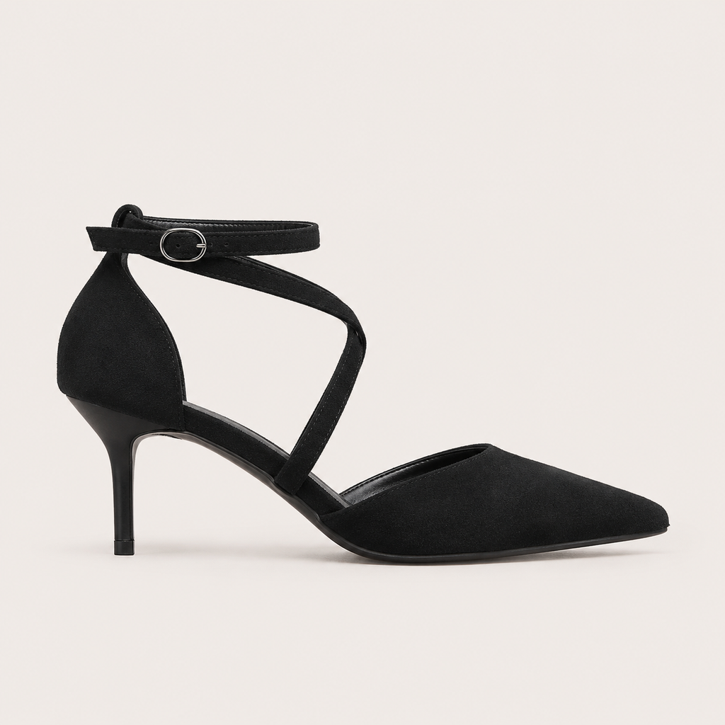 Crossover strap pointed-toe pumps with slim heel