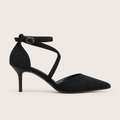 Crossover strap pointed-toe pumps with slim heel