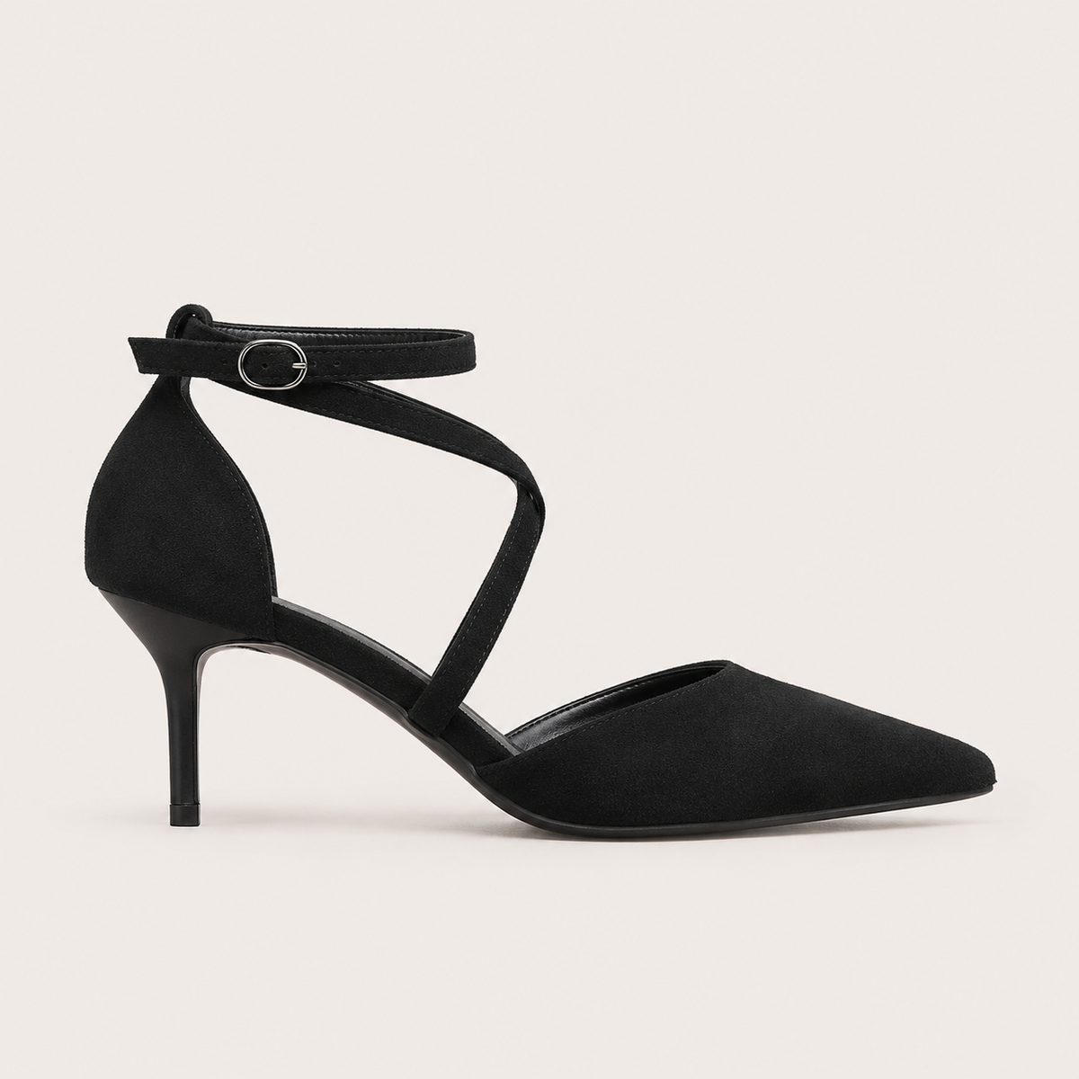 Crossover strap pointed-toe pumps with slim heel