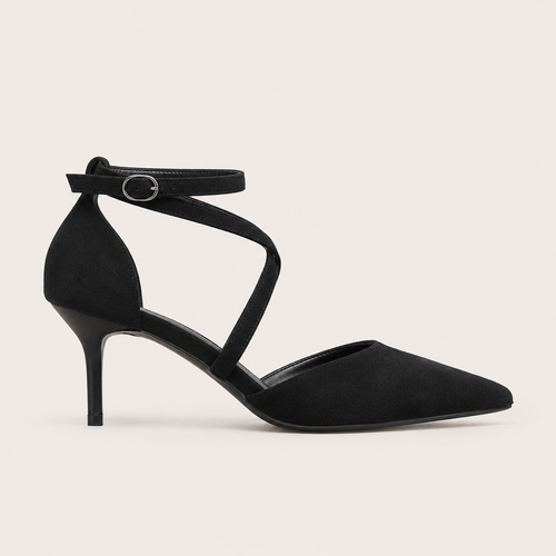 Crossover strap pointed-toe pumps with slim heel