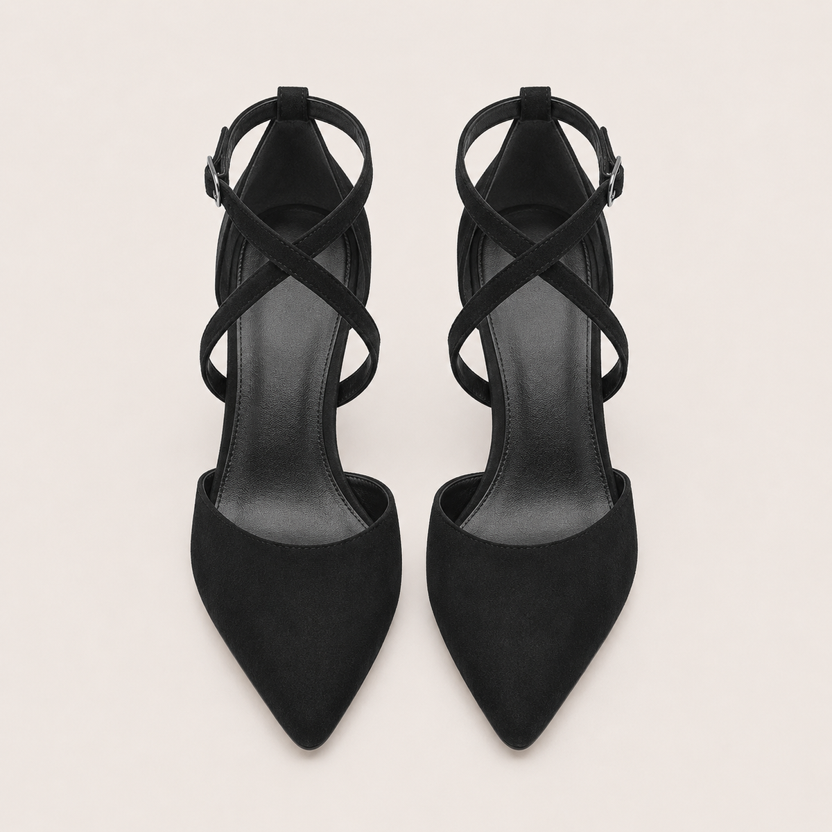 Crossover strap pointed-toe pumps with slim heel