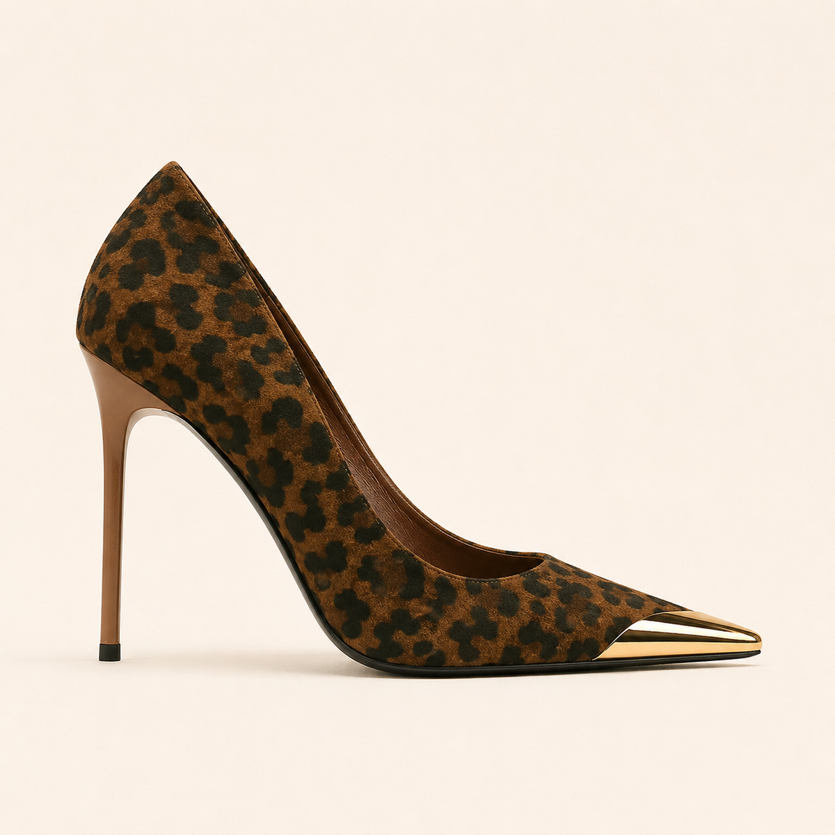 Leopard velvet high heel pumps with statement print