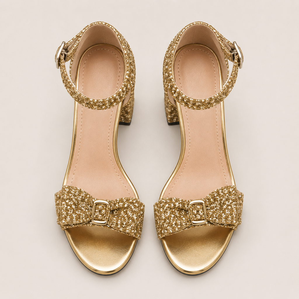 Silver patent high heel mules with decorative bow