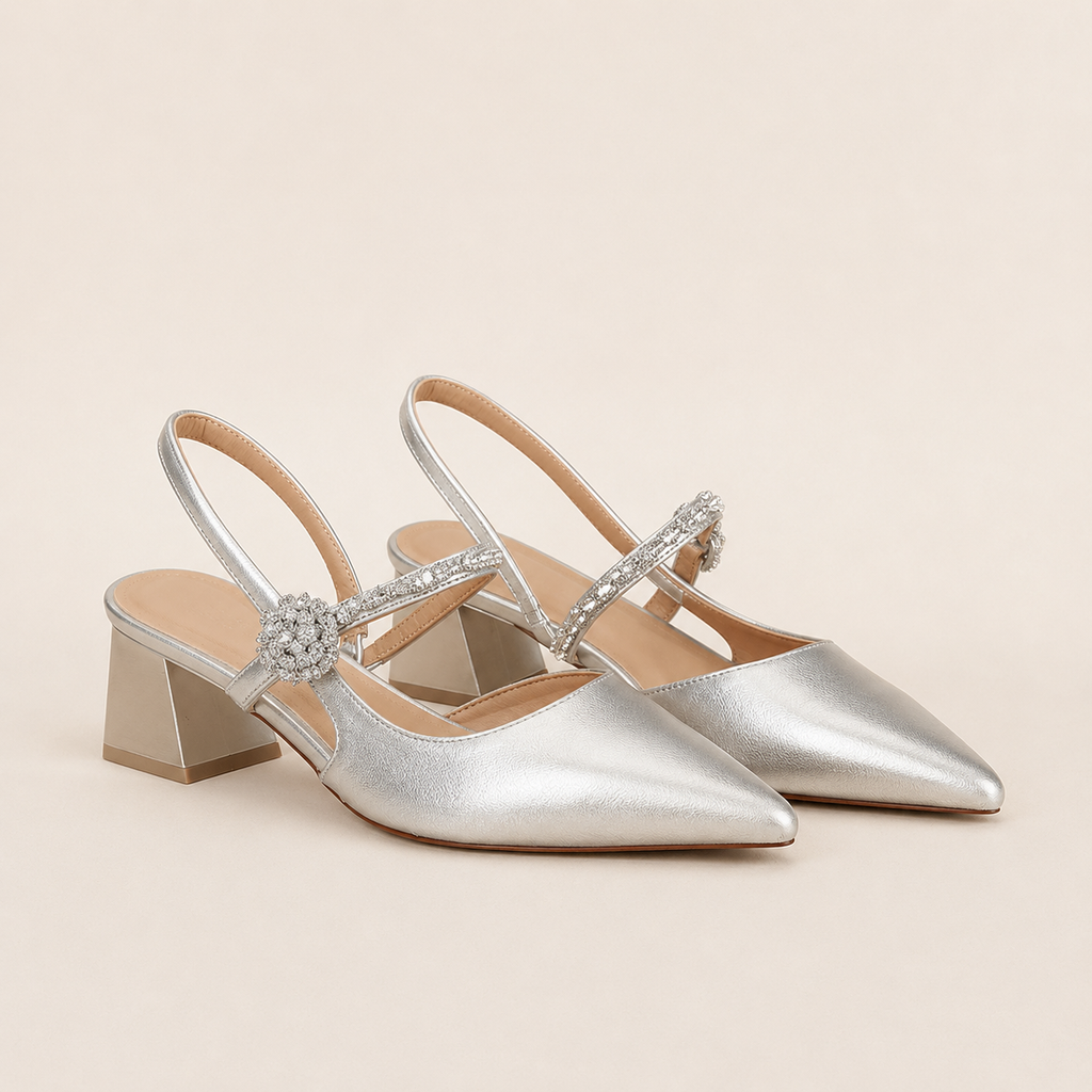 Mary Jane pointed-toe sandals with low heel and instep strap