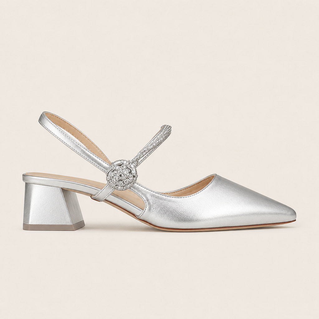 Mary Jane pointed-toe sandals with low heel and instep strap