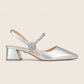 Mary Jane pointed-toe sandals with low heel and instep strap