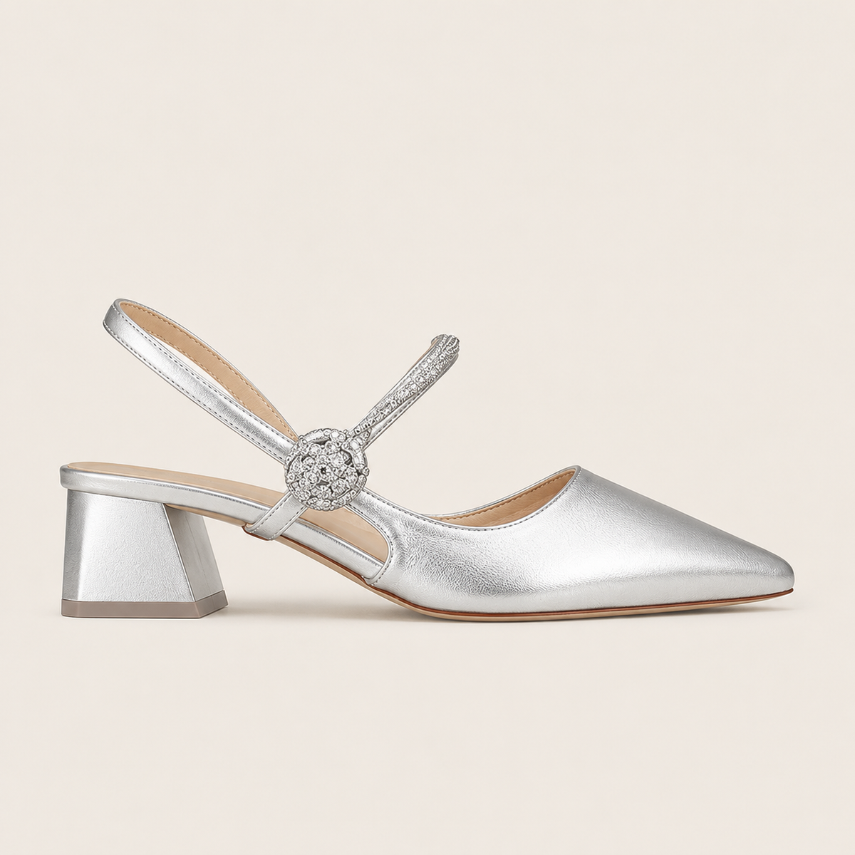 Mary Jane pointed-toe sandals with low heel and instep strap