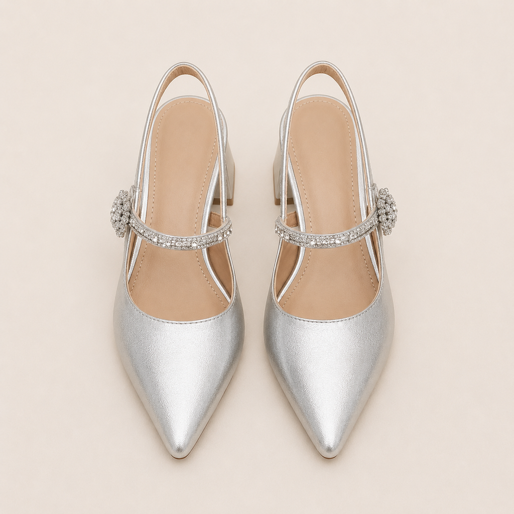 Mary Jane pointed-toe sandals with low heel and instep strap