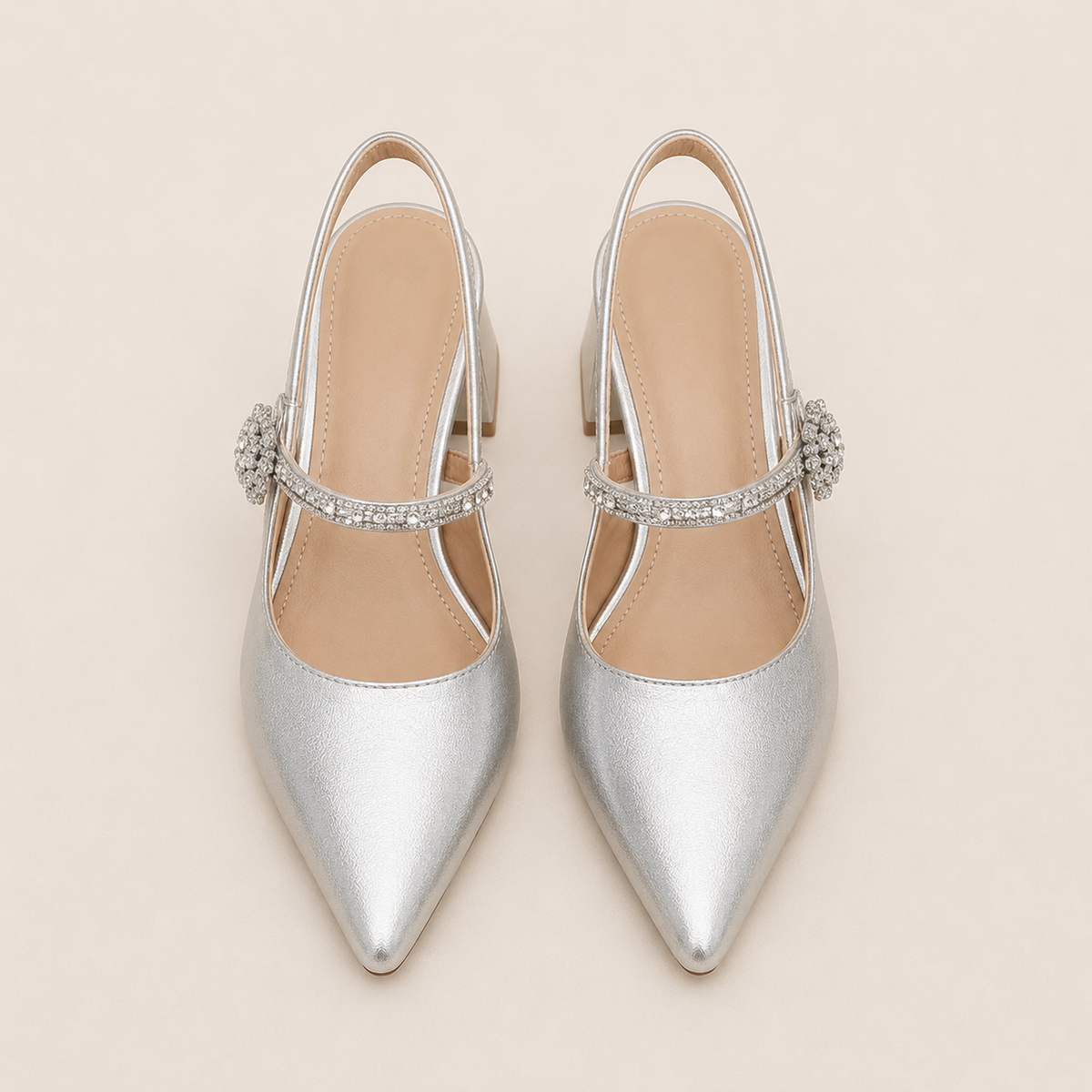 Mary Jane pointed-toe sandals with low heel and instep strap