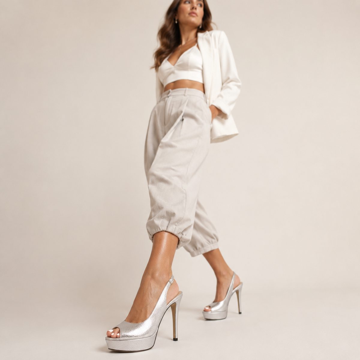 Croc-print platform heeled sandals in gold and silver metallic finish