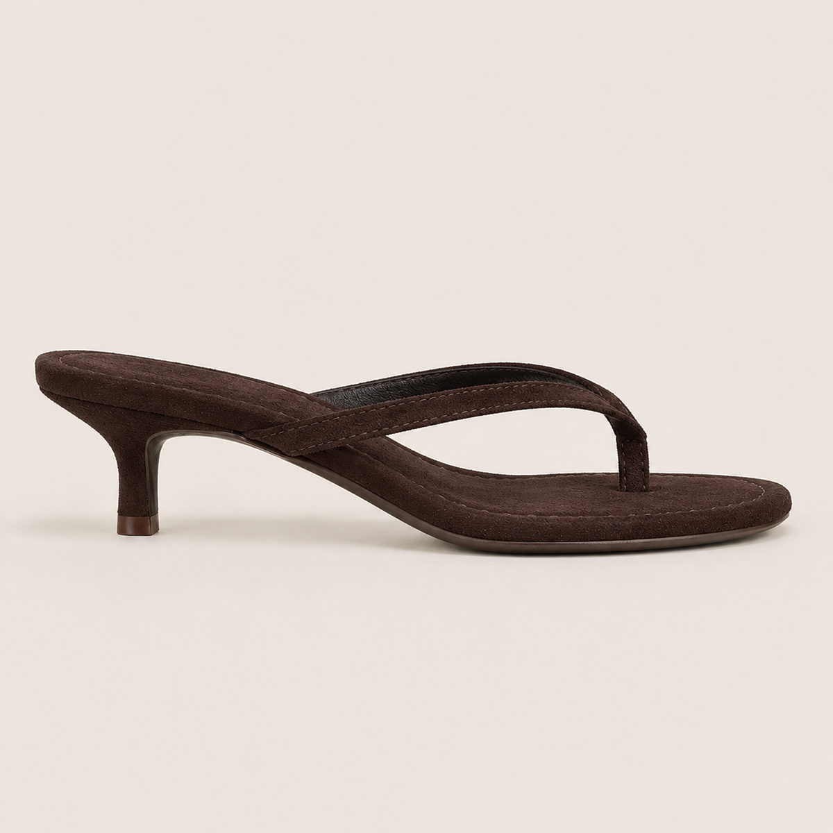 Faux suede kitten heel thong sandals for summer