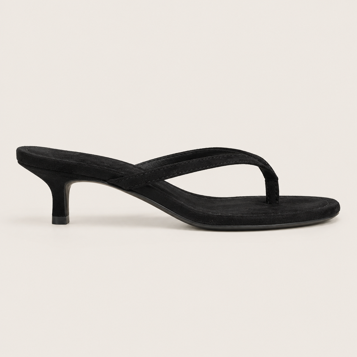 Faux suede kitten heel thong sandals for summer