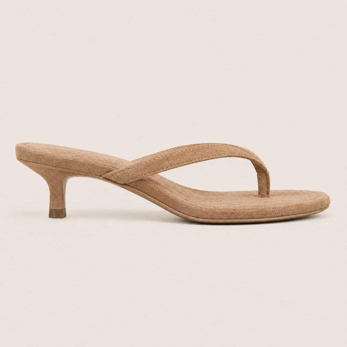 Faux suede kitten heel thong sandals for summer