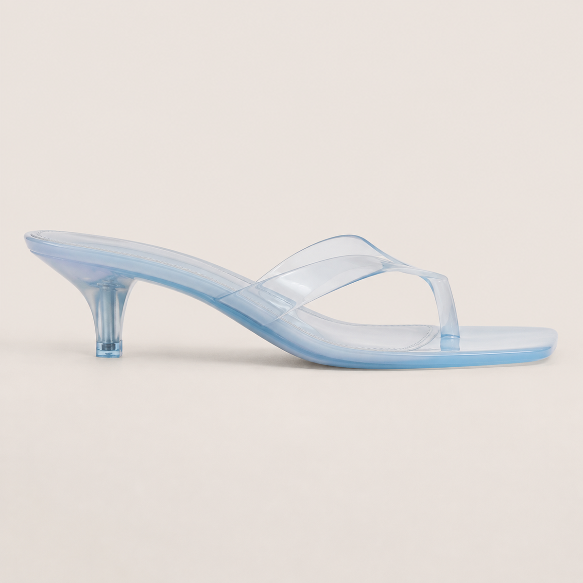 Clear kitten heel sandals with modern square toe design