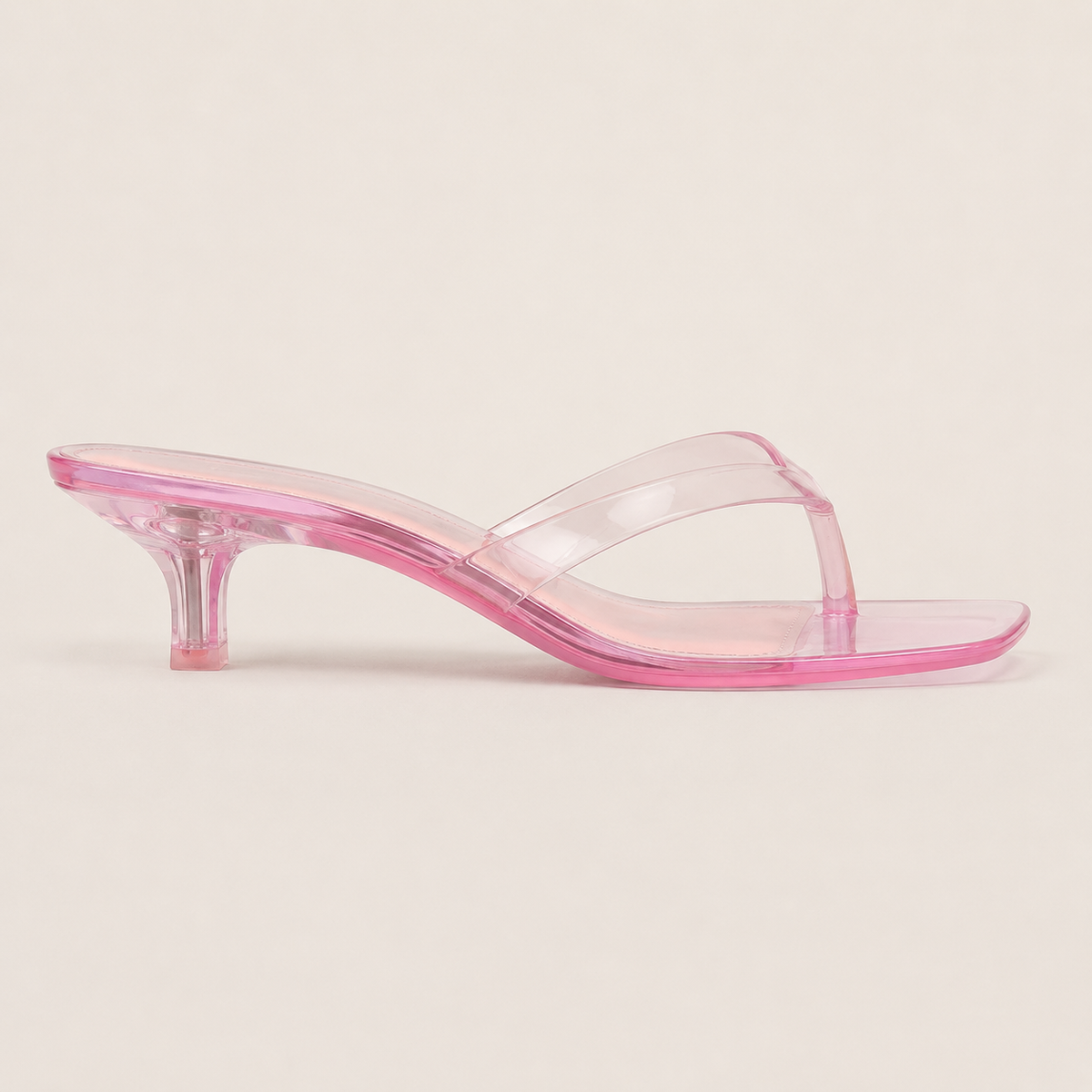Clear kitten heel sandals with modern square toe design