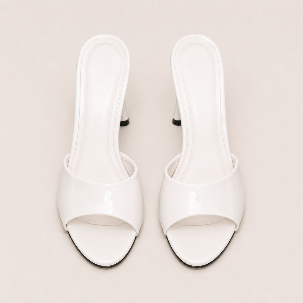 Patent stiletto heeled sandals in glossy finish