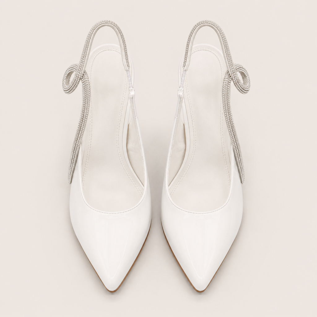 Slingback rhinestone pointed-toe pumps with sparkling details