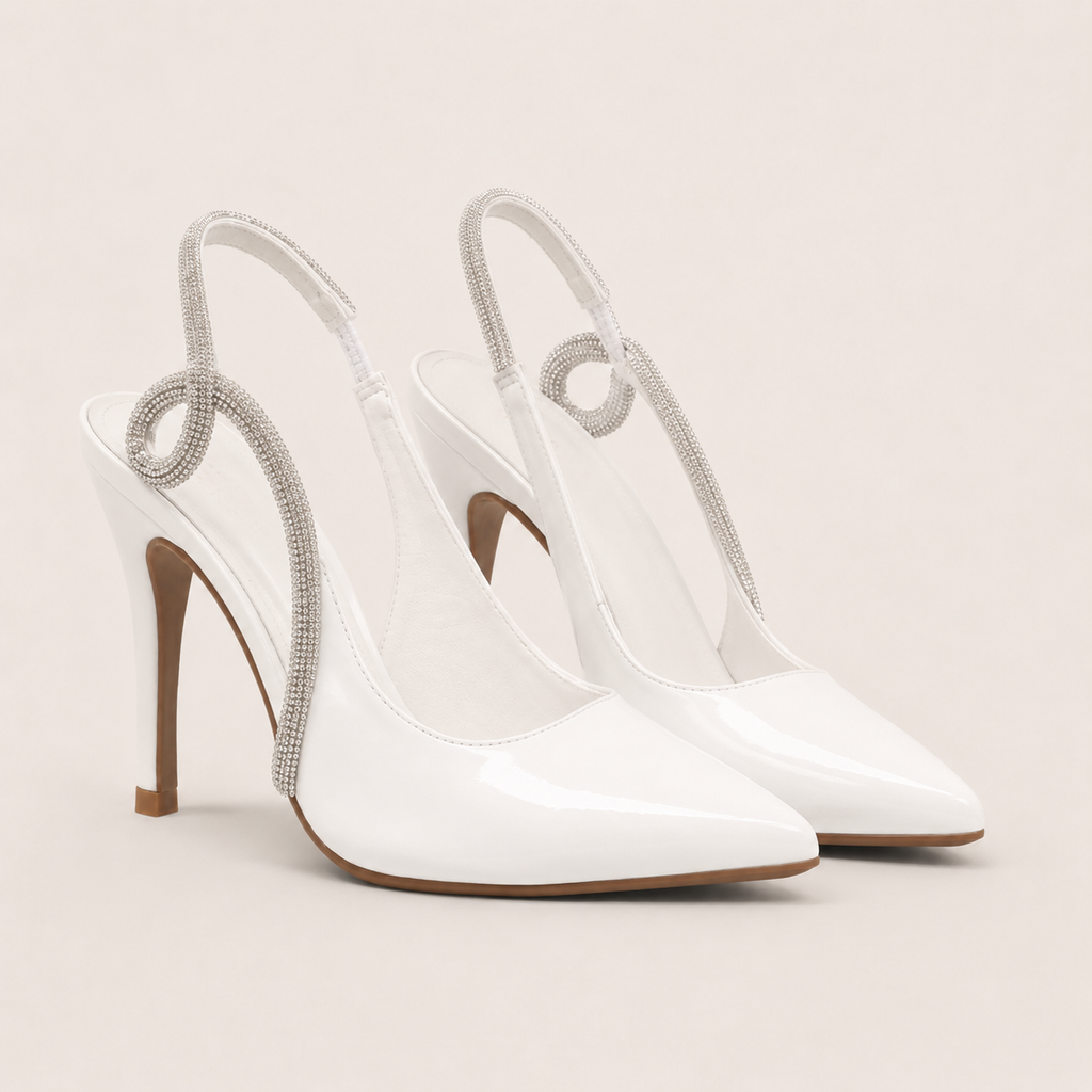 Slingback rhinestone pointed-toe pumps with sparkling details